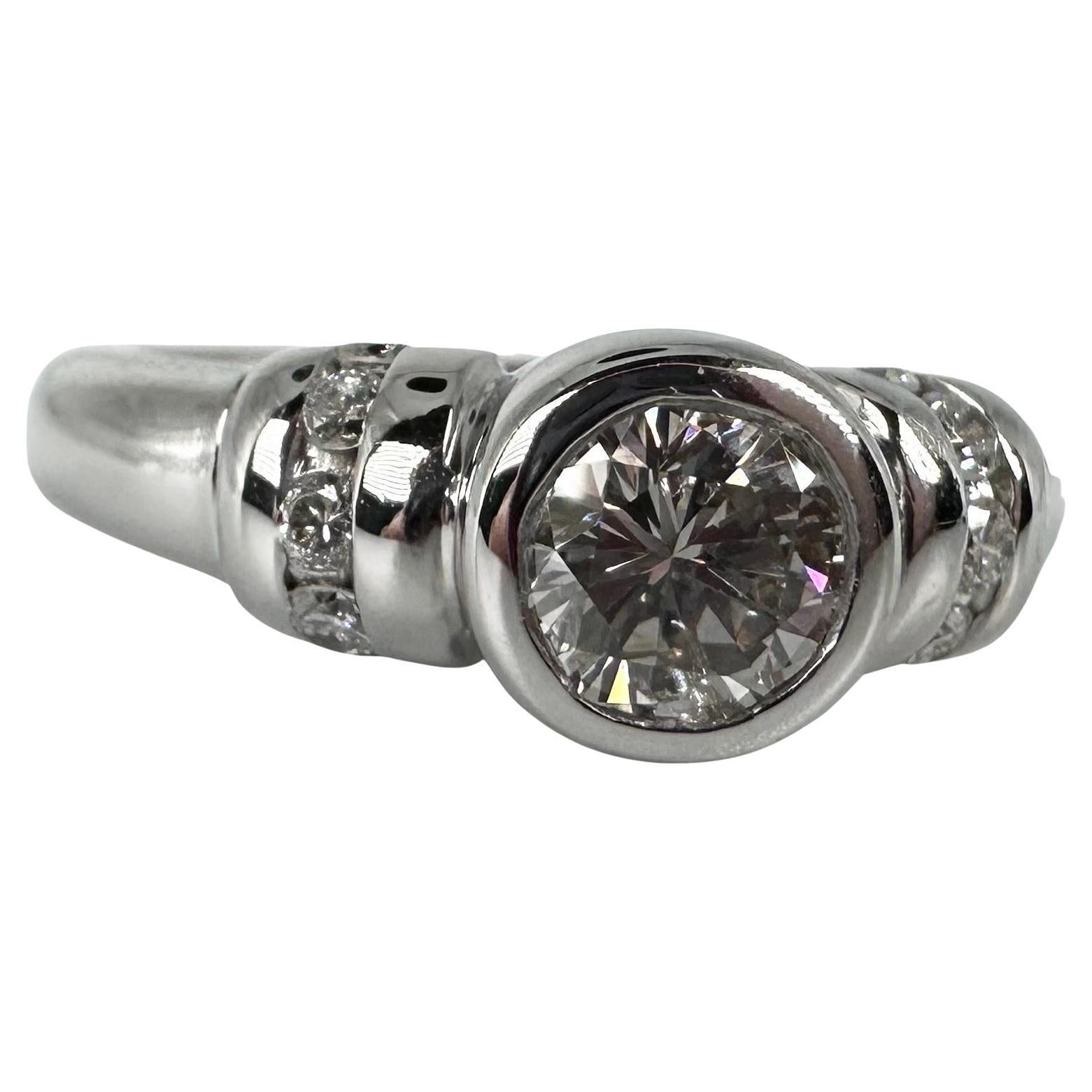 Bezel Diamond Ring 0.50ct Center 14 Karat White Gold Engagement Diamond Ring For Sale