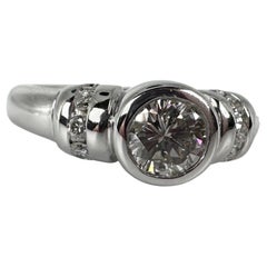 Bezel Diamond Ring 0.50ct Center 14 Karat White Gold Engagement Diamond Ring