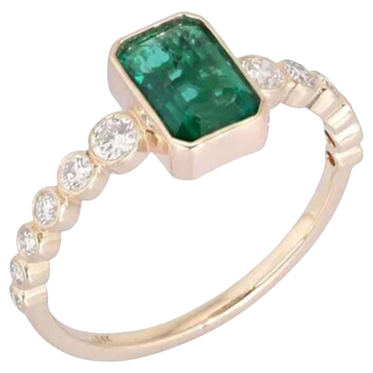 For Sale:  Bezel Emerald 14K (or 18k upon request) Diamond Band Ring