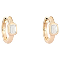 0.52ct Emerald Cut Diamond Bezel 14K Gold Mini Hoop Earrings