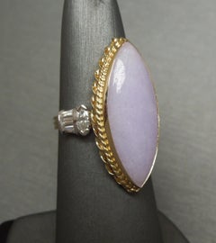 Bezel Lavender Jade Solitaire and Diamond Ring