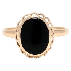 Retro Bezel Oval Black Onyx Ring, 10k Yellow Gold, Ring, Simple Black Onyx