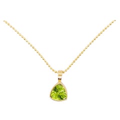 Bezel Peridot Pendant with Hand Fabricated Triangle Peridot with Beaded Chain