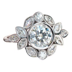 Bezel Round Moissanite Flower Unique Vintage Engagement Ring "Lily Emma"