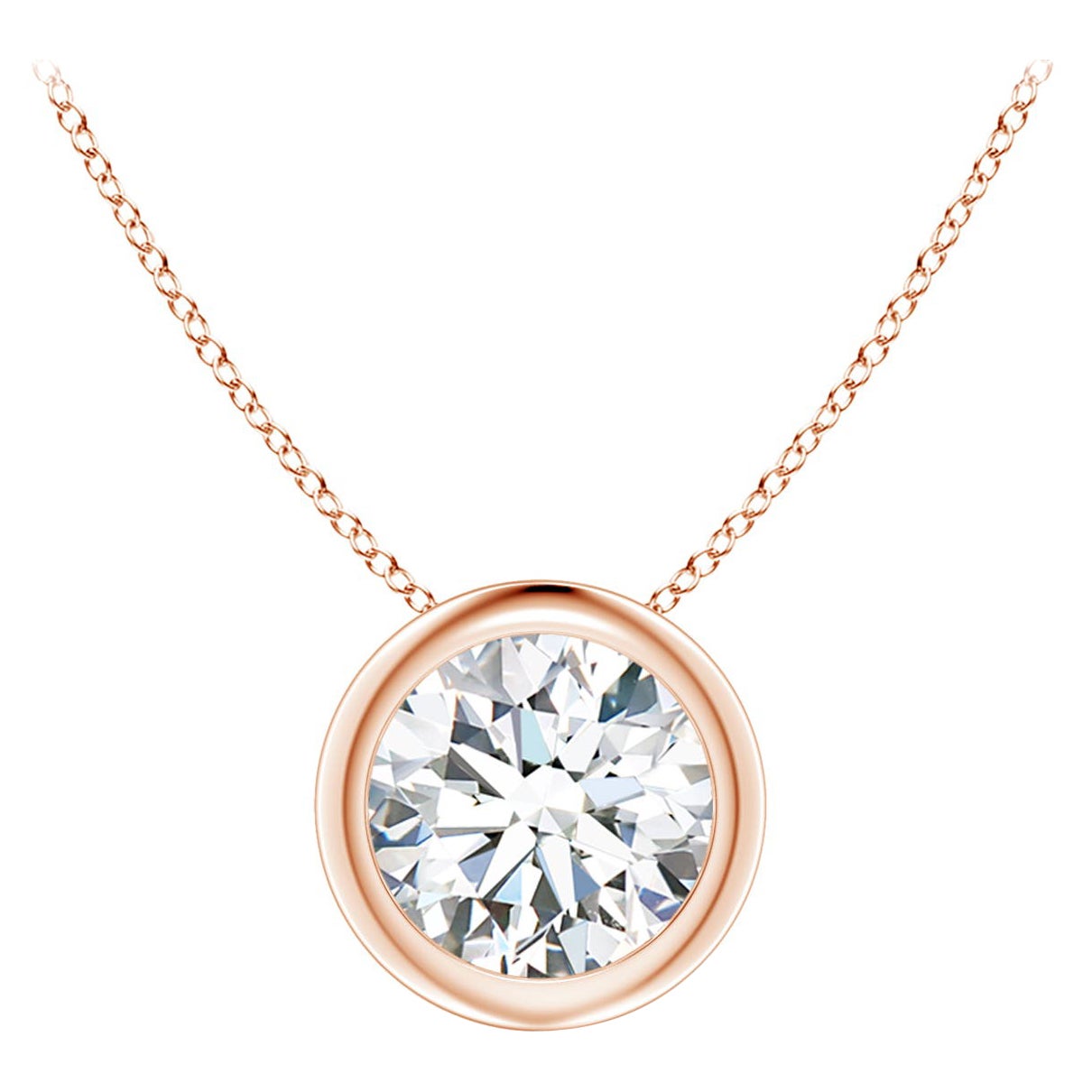 Bezel-Set 1 ct Diamond Pendant in 14K Rose Gold (Color-G  Clarity-VS2)