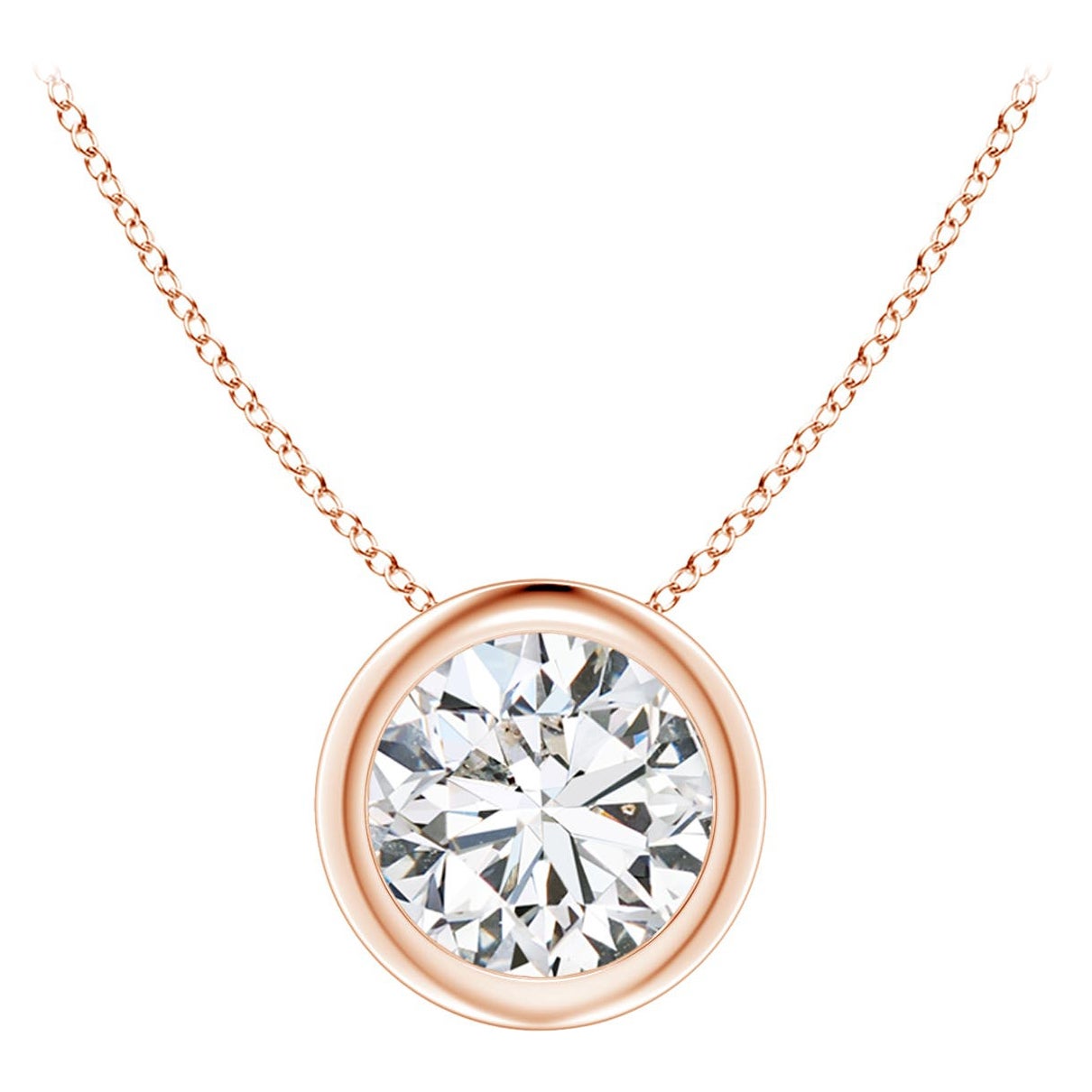 Bezel-Set 1 ct Diamond Pendant in 14K Rose Gold (Color-H  Clarity-SI2)