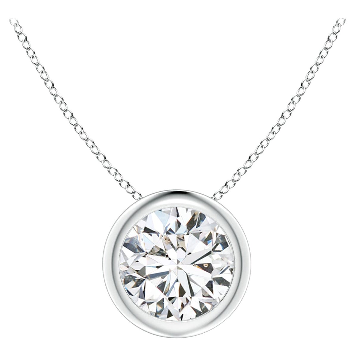 Bezel-Set 1 ct Diamond Pendant in 14K White Gold (Color-H  Clarity-SI2)