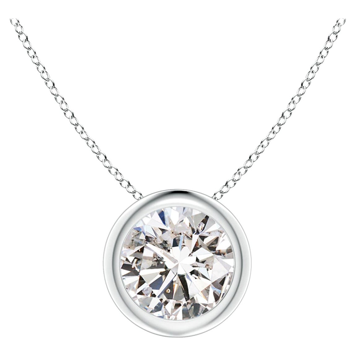 Bezel-Set 1 ct Diamond Pendant in 14K White Gold (Color-I-J  Clarity-I1-I2)