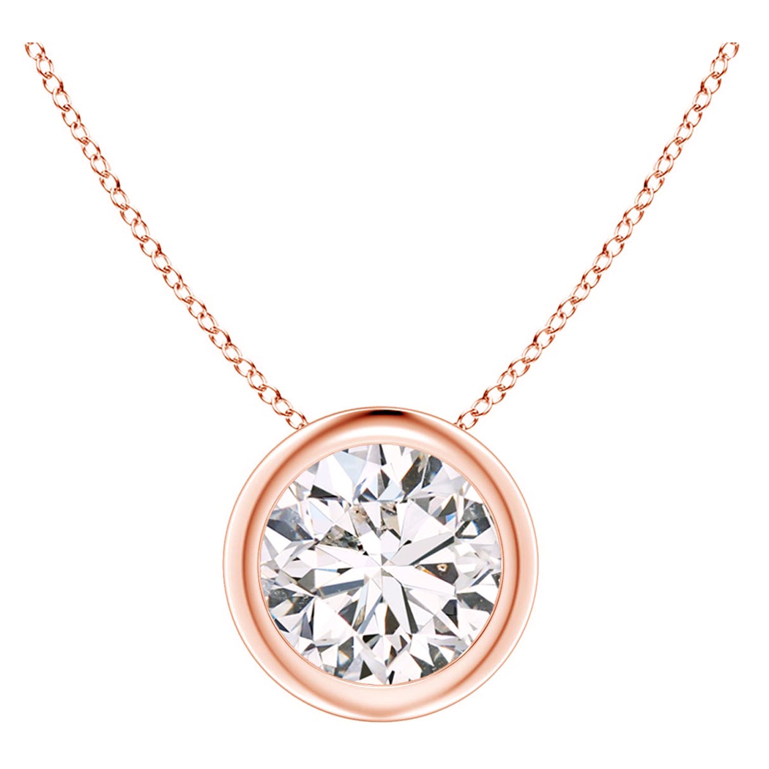 Bezel-Set 1 ct Diamond Pendant in 18K Rose Gold (Color-H  Clarity-SI2)