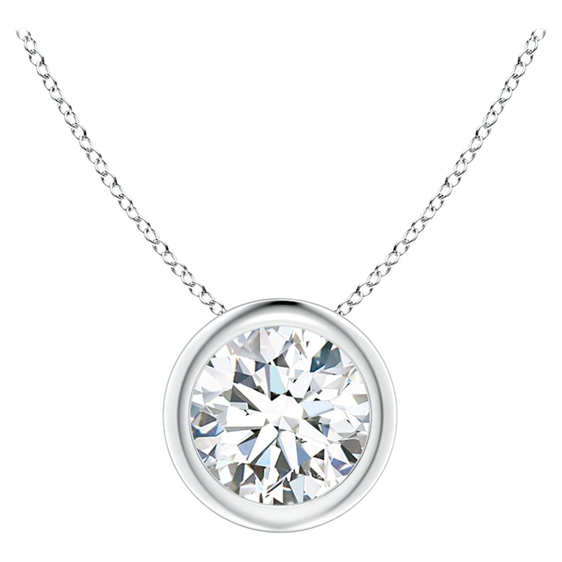 Bezel-Set 1 ct Diamond Pendant in 18K White Gold (Color-G  Clarity-VS2)