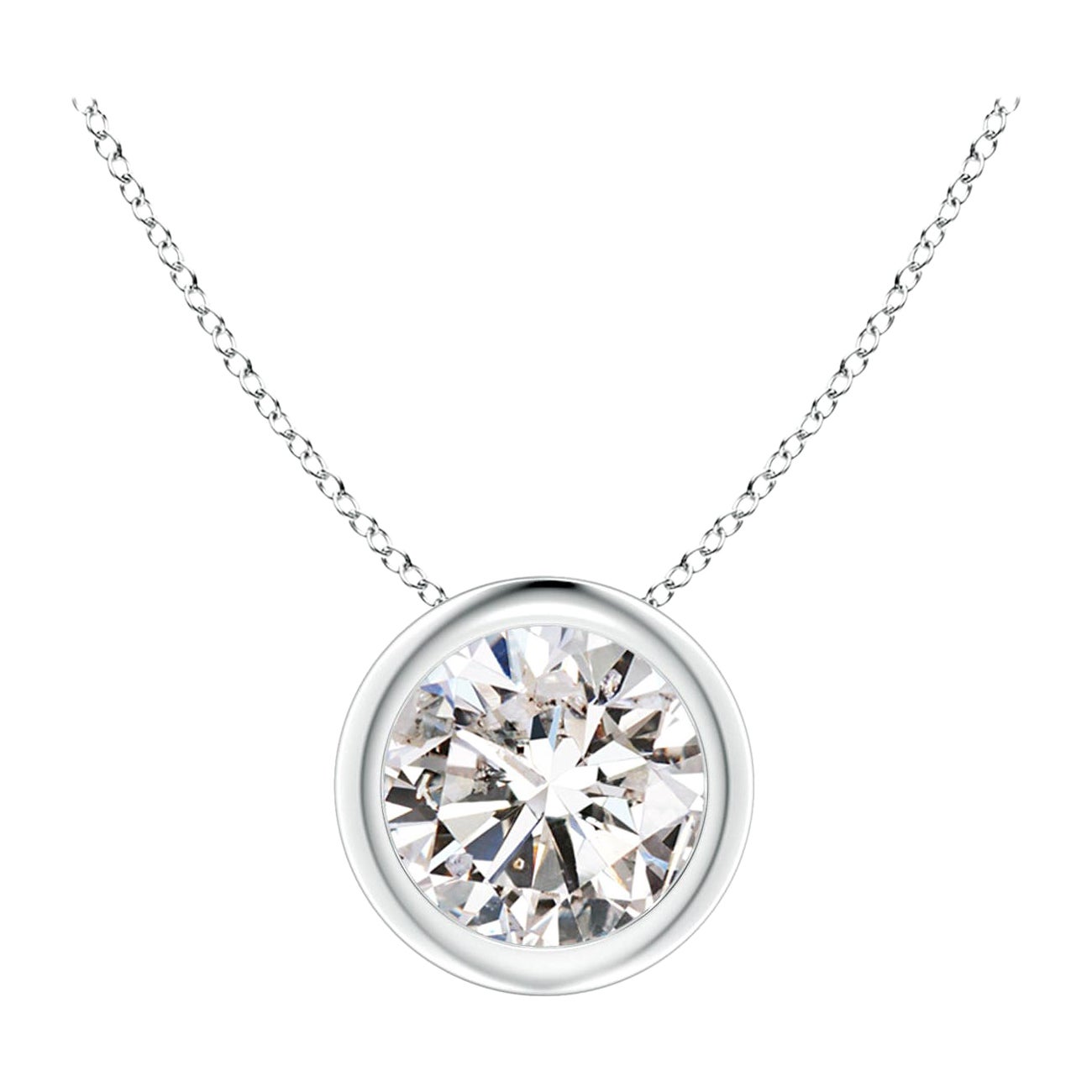 Bezel-Set 1 ct Diamond Pendant in 18K White Gold (Color-I-J  Clarity-I1-I2)