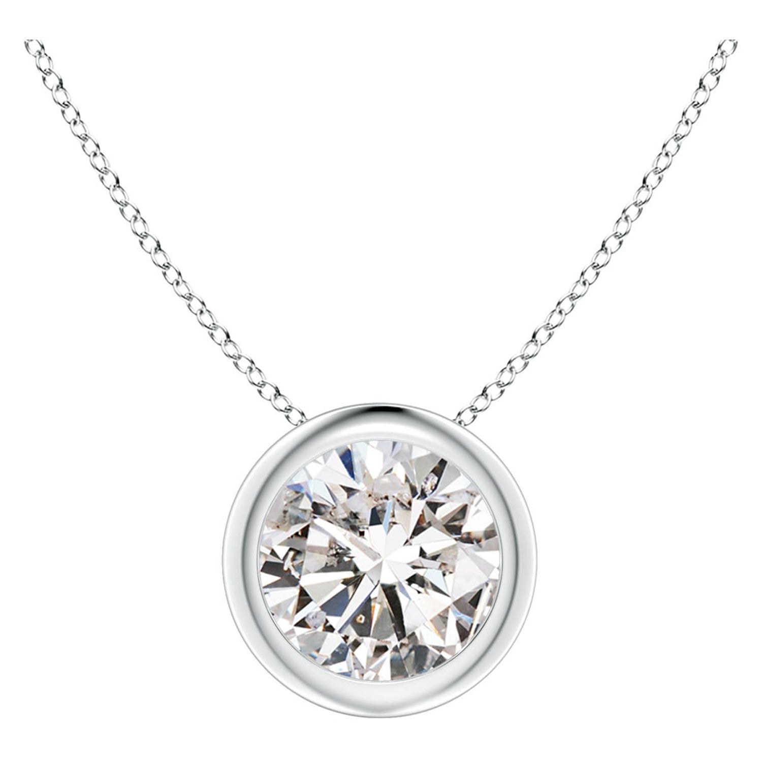 Bezel-Set 1 ct Diamond Solitaire Pendant in Platinum (Color-I-J  Clarity-I1-I2)