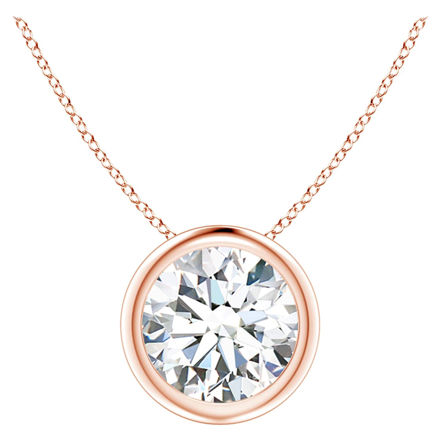 Bezel-Set 1.25 ct Diamond Pendant in 18K Rose Gold (Color-G  Clarity-VS2)