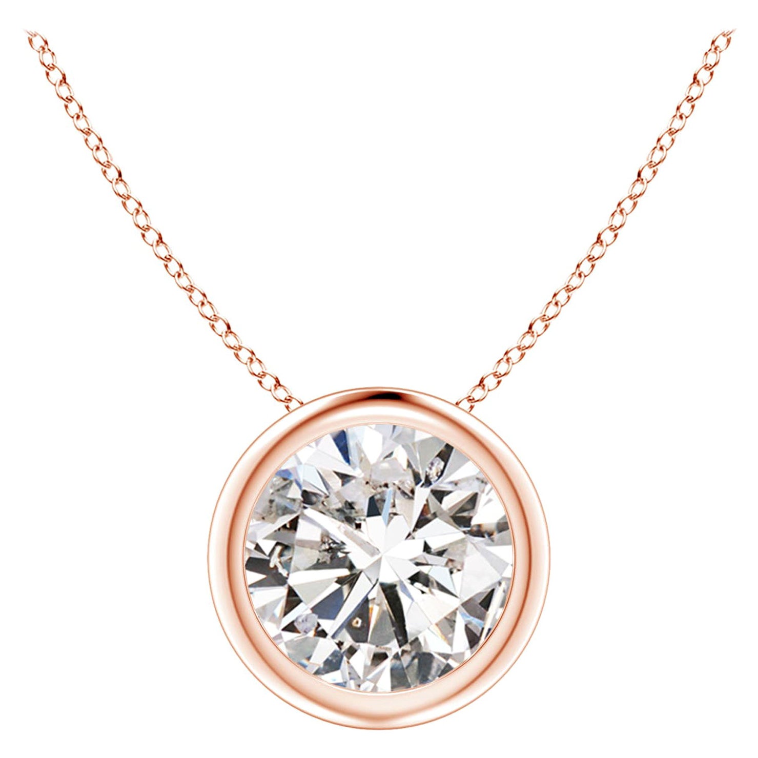 Bezel-Set 1.25 ct Diamond Pendant in 18K Rose Gold (Color-I-J  Clarity-I1-I2)