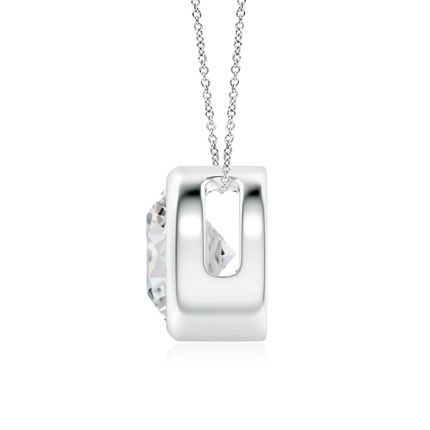 This classic solitaire diamond pendant's beautiful design makes the center stone appear like it's floating on the chain. The sparkling diamond is secured in a bezel setting. Crafted in platinum, this round diamond pendant makes an elegant style