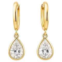 Bezel Set 18K Yellow Gold Pear Cut Drop Earrings