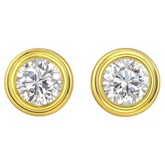 Bezel Set 18K Yellow Gold Round Brilliant Stud Earrings