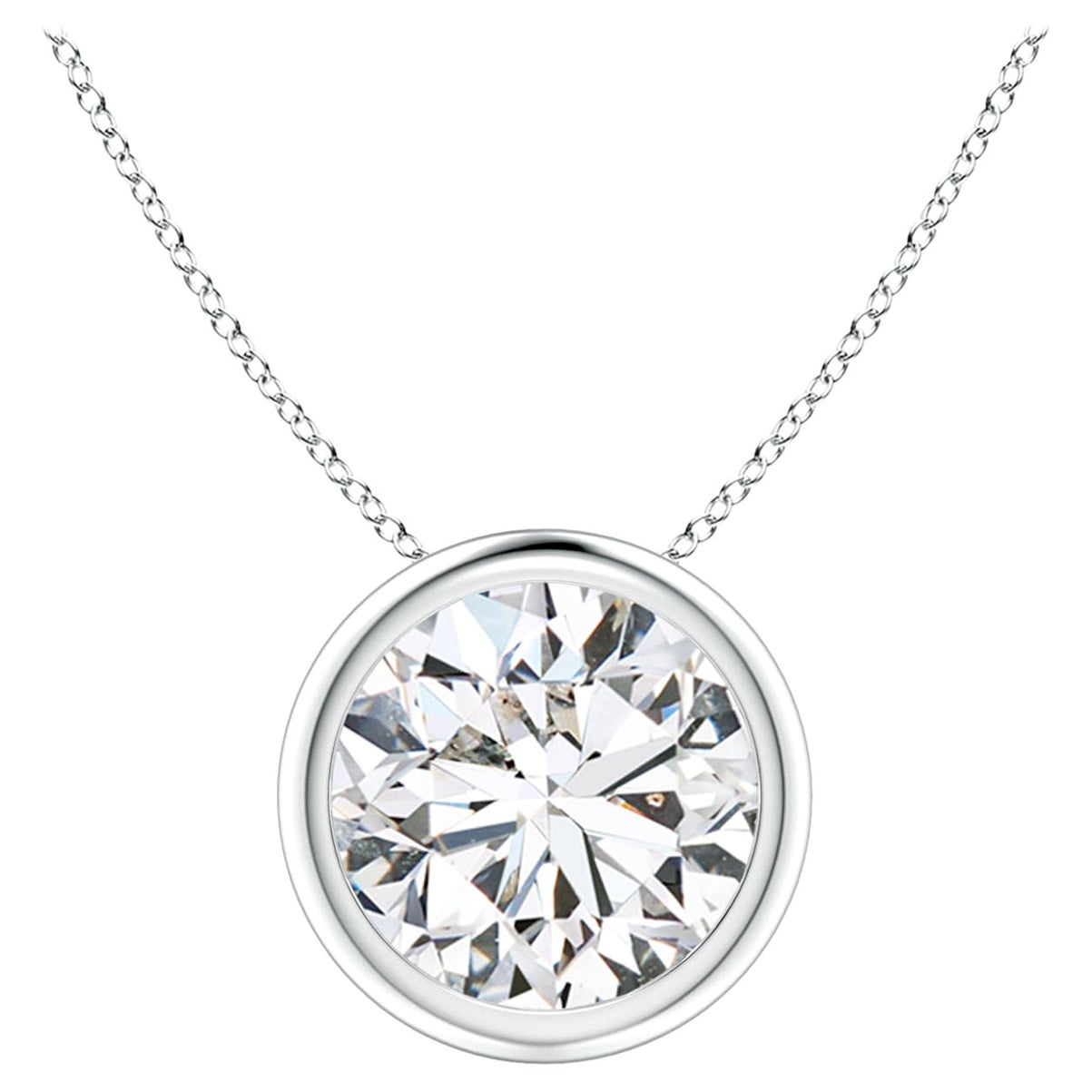 Bezel-Set 2.01 ct Diamond Pendant in 14K White Gold (Color-H  Clarity-SI2)