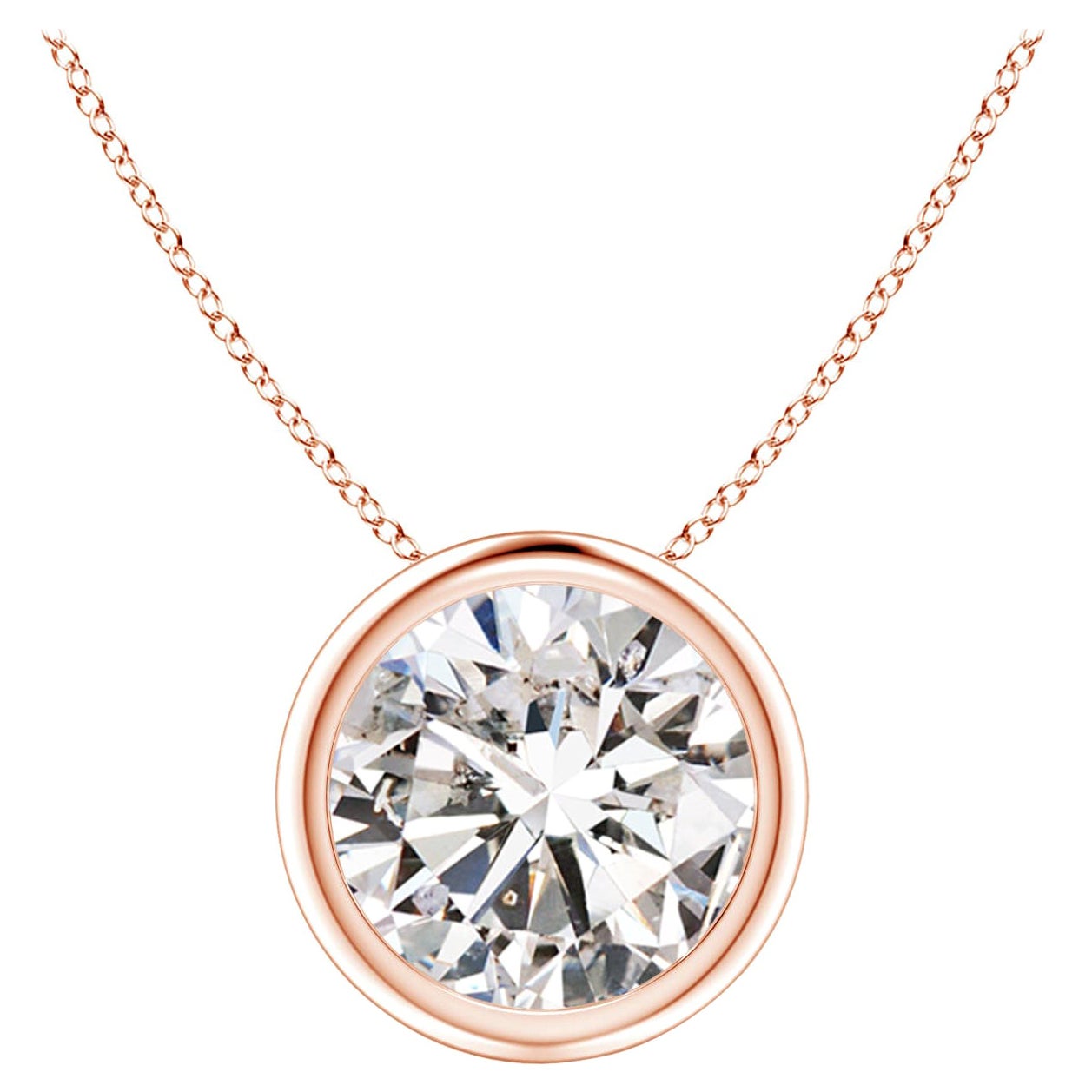 Bezel-Set 2.01 ct Diamond Pendant in 18K Rose Gold (Color-I-J  Clarity-I1-I2)