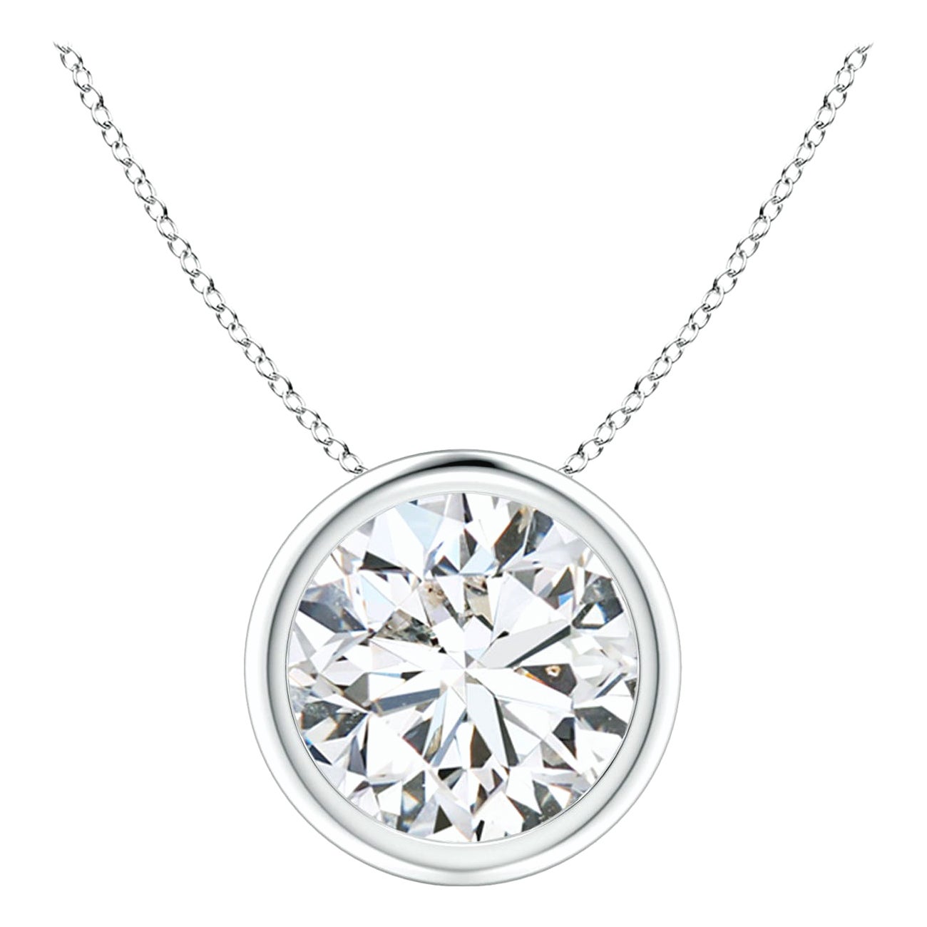 Bezel-Set 2.01 ct Diamond Pendant in 18K White Gold (Color-H  Clarity-SI2)