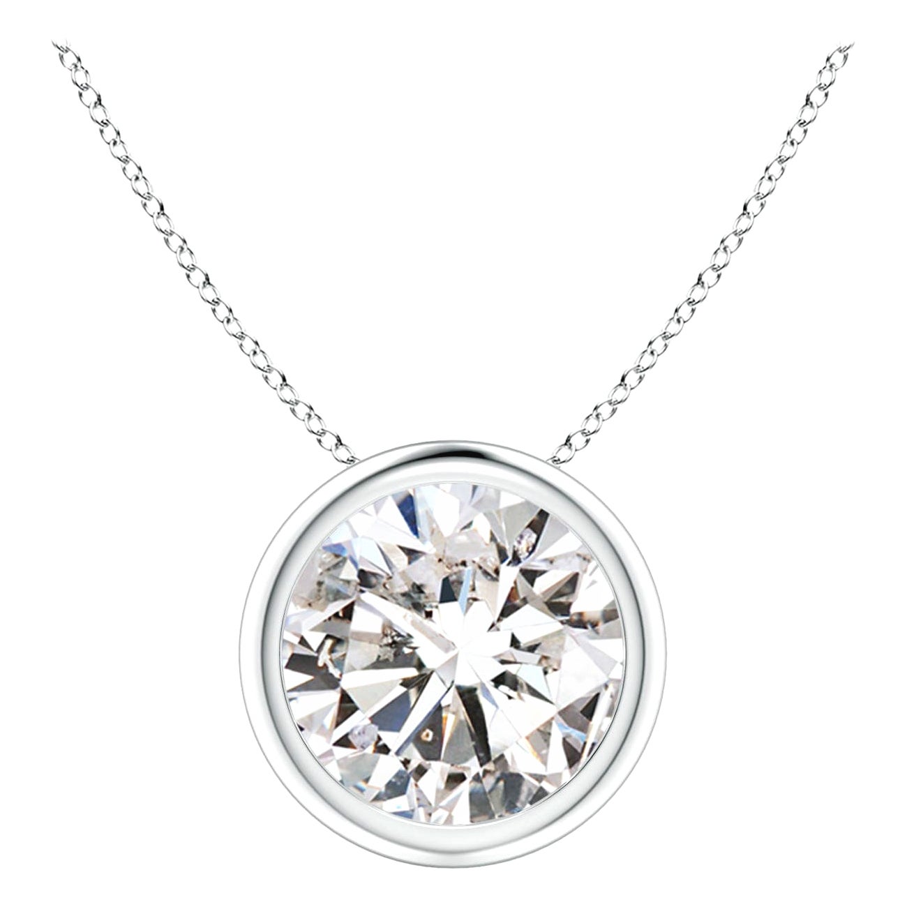 Bezel-Set 2.01 ct Diamond Pendant in 18K White Gold (Color-I-J  Clarity-I1-I2)