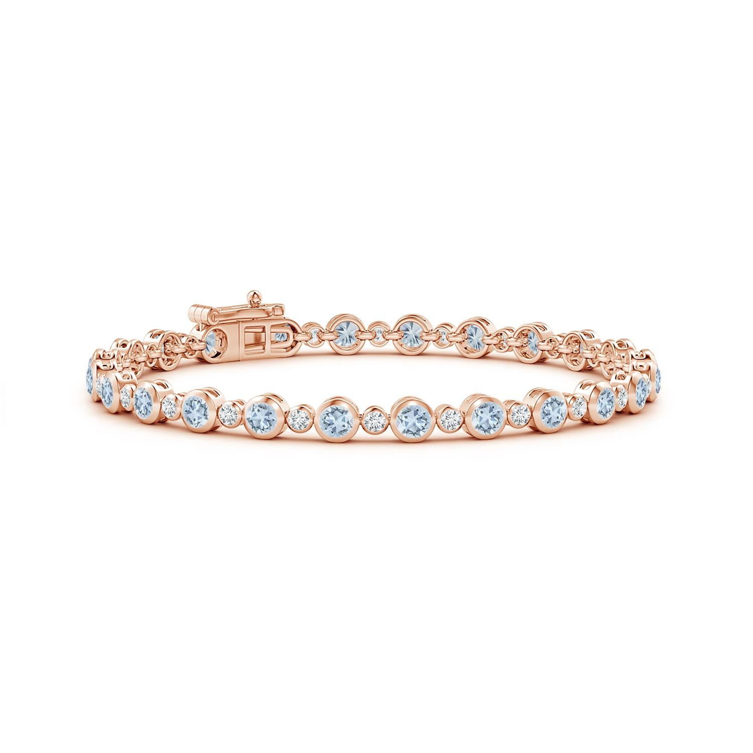 Moderne Bracelet tennis en or rose 14 carats serti d'aigue-marine de 2,40 carats et de diamants en vente