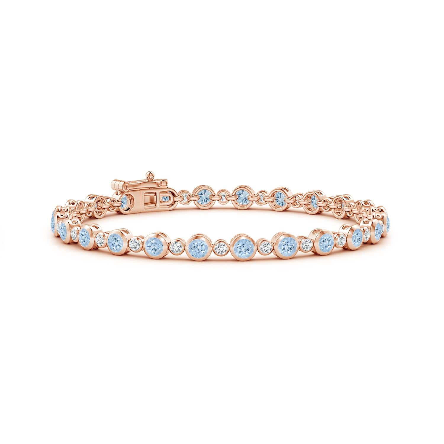 Moderno Bracciale tennis con castone, acquamarina e diamanti da 2,40 carati in oro rosa 14K in vendita