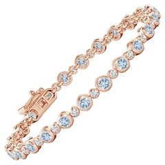 Bracciale tennis con castone, acquamarina e diamanti da 2,40 carati in oro rosa 14K