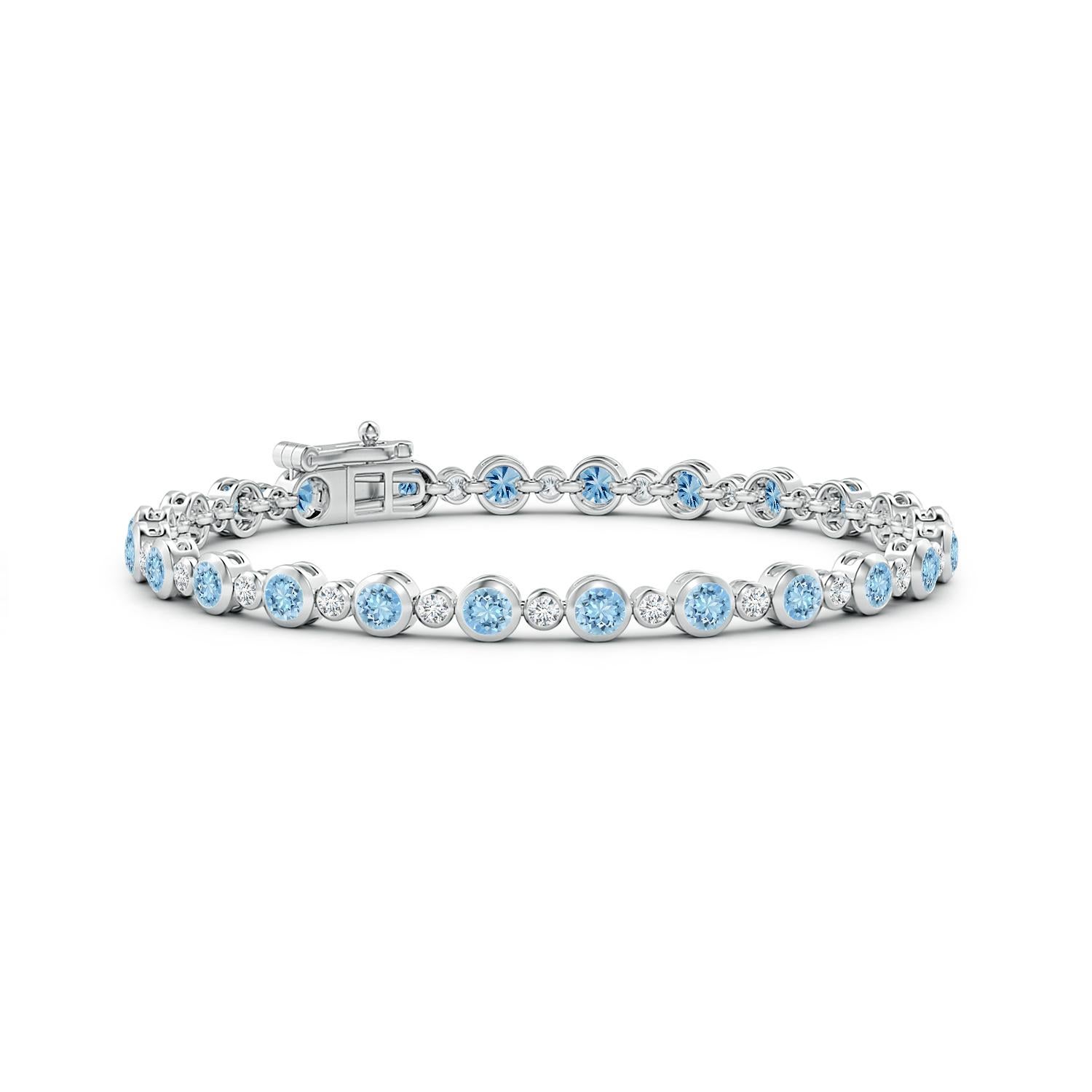 Moderno Bracciale tennis con castone, acquamarina e diamanti da 2,40 carati in oro bianco 14 carati in vendita