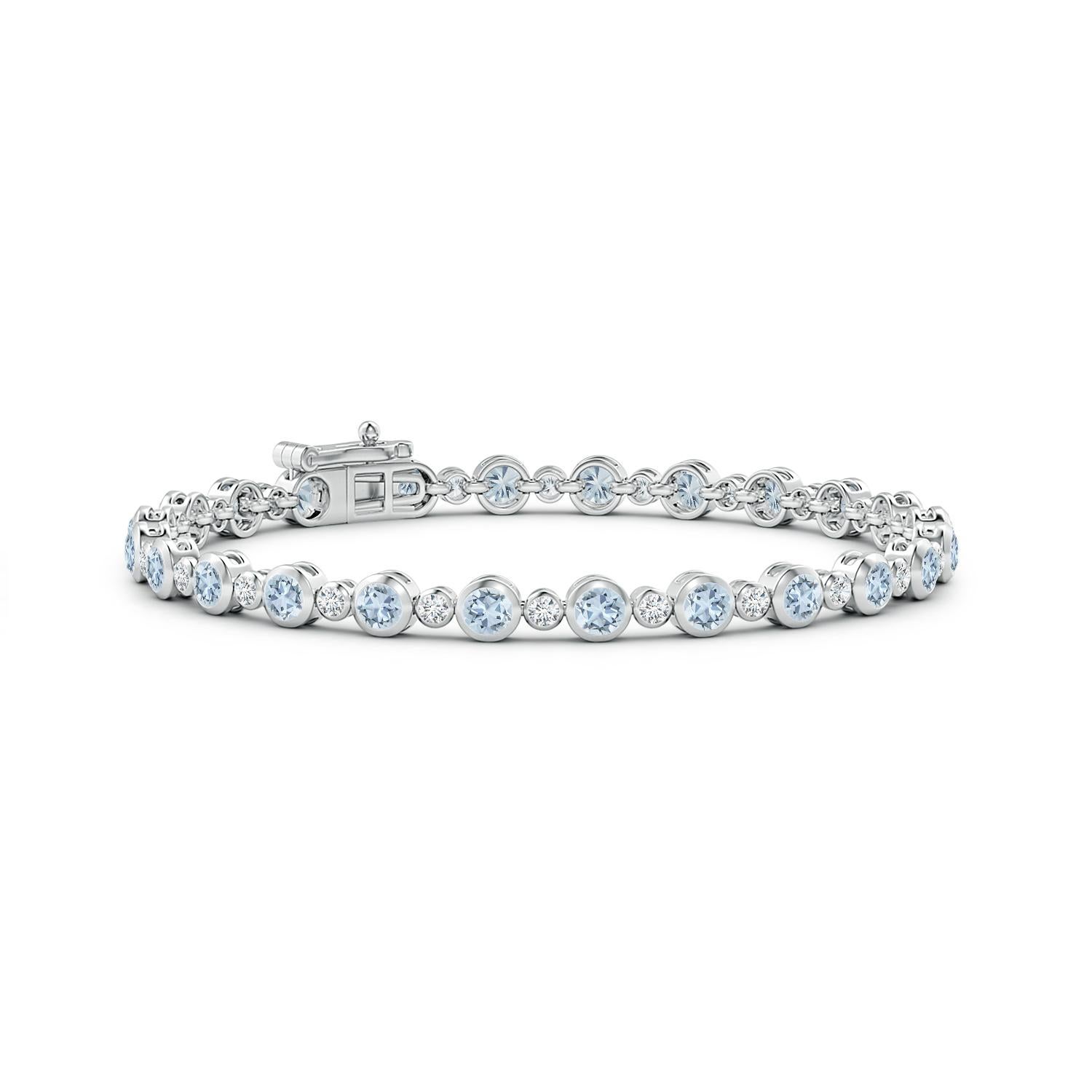 Moderne Bracelet tennis en or blanc 14 carats serti d'aigue-marine de 2,40 carats et de diamants en vente