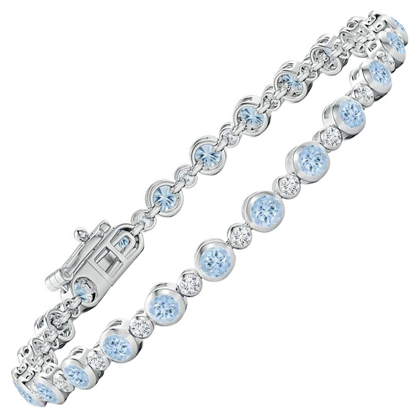 Brazalete de tenis de oro blanco de 14 quilates con aguamarina y diamantes de 2,40 ct engastados en bisel