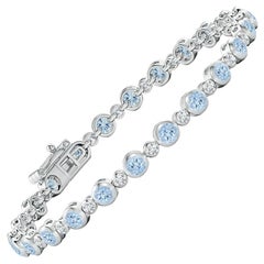 Bracciale tennis con castone, acquamarina e diamanti da 2,40 carati in oro bianco 14 carati