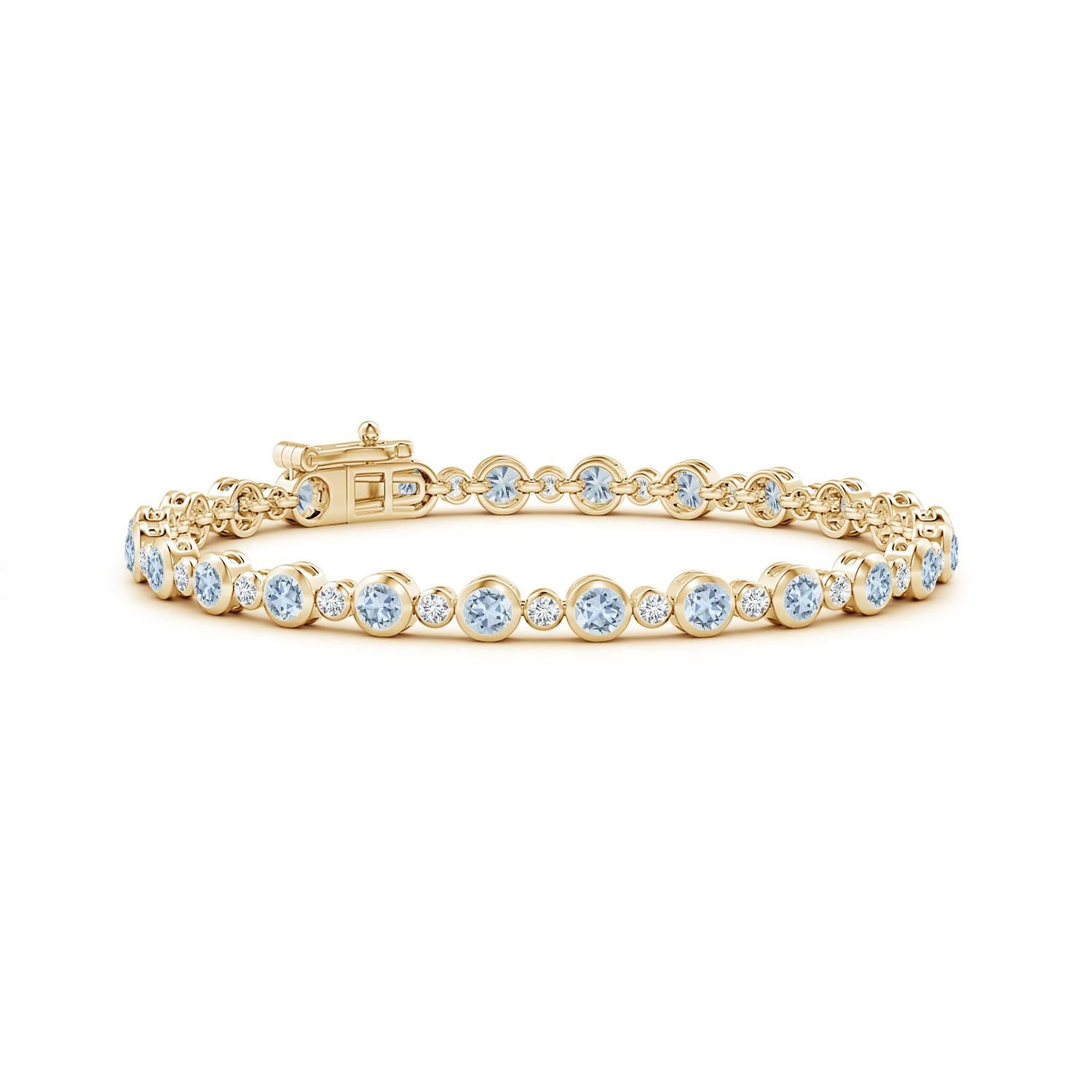Moderno Bracciale tennis con castone, acquamarina e diamanti da 2,40 carati in oro giallo 14 carati in vendita