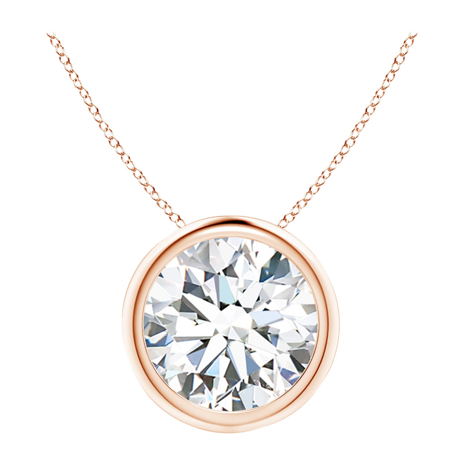 Colgante de diamantes de 3 ct engastados en bisel en oro rosa de 14 quilates (Color-G  Claridad-VS2)