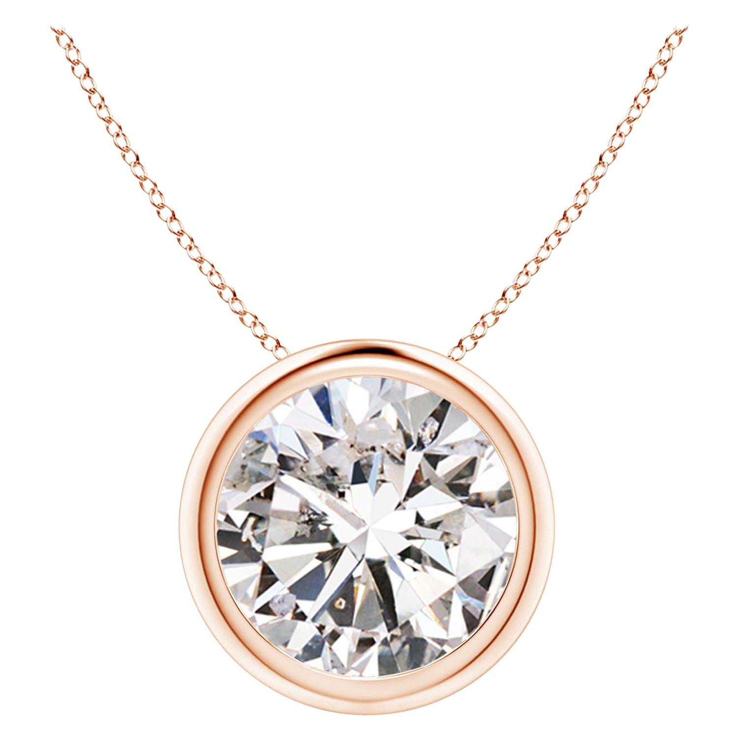 Colgante de diamantes de 3 ct con bisel en oro rosa de 14 quilates (color I-J)  Claridad-I1-I2)