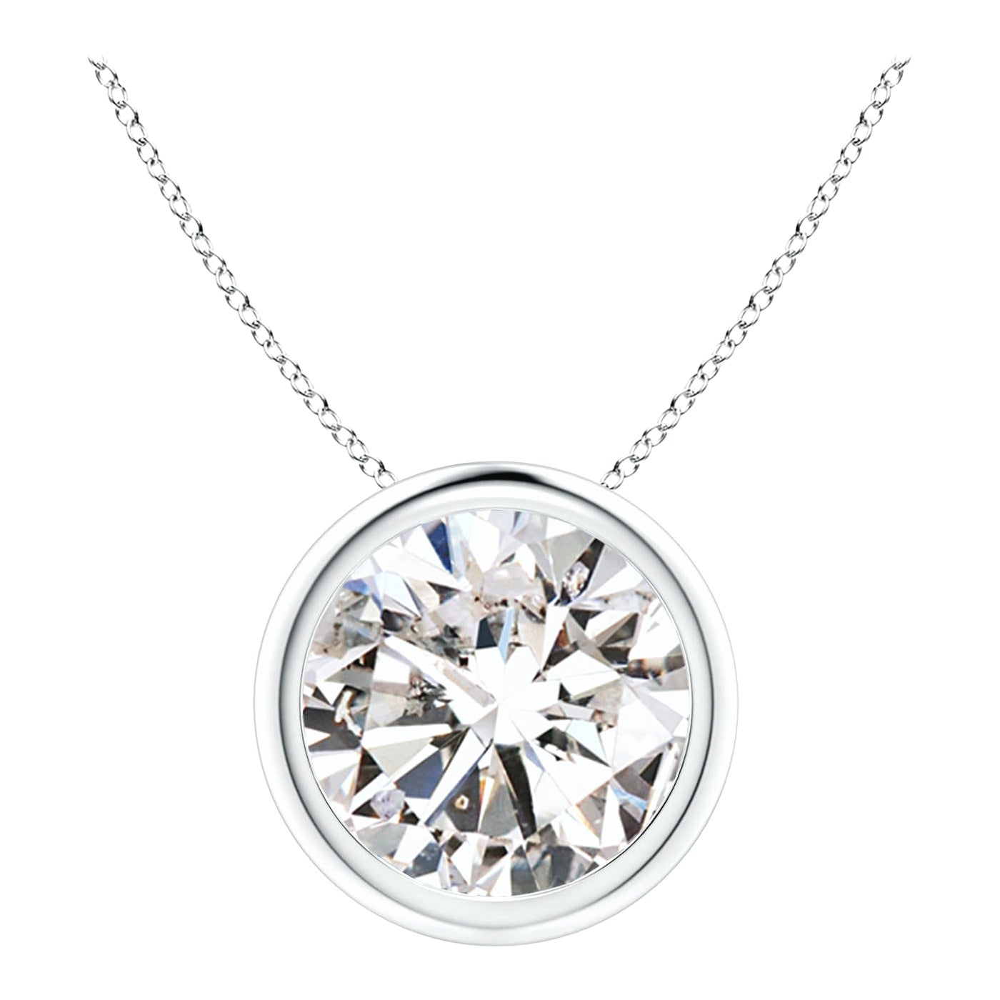 Bezel-Set 3 ct Diamond Pendant in 14K White Gold (Color-I-J  Clarity-I1-I2)