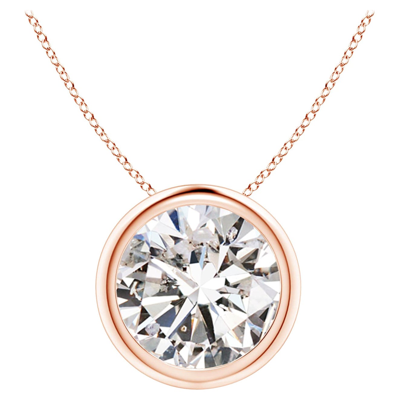 Colgante de diamantes de 3 ct con bisel en oro rosa de 18 quilates (color I-J)  Claridad-I1-I2)