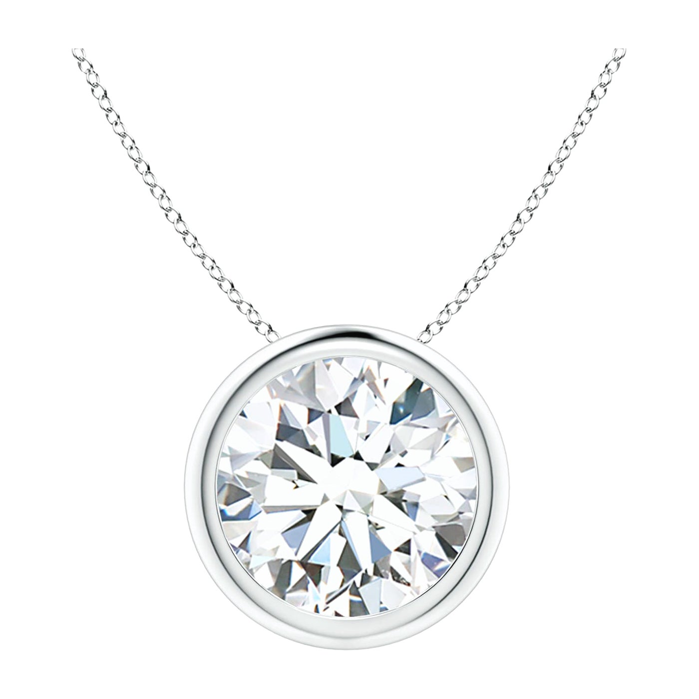 Bezel-Set 3 ct Diamond Pendant in 18K White Gold (Color-G  Clarity-VS2) For Sale