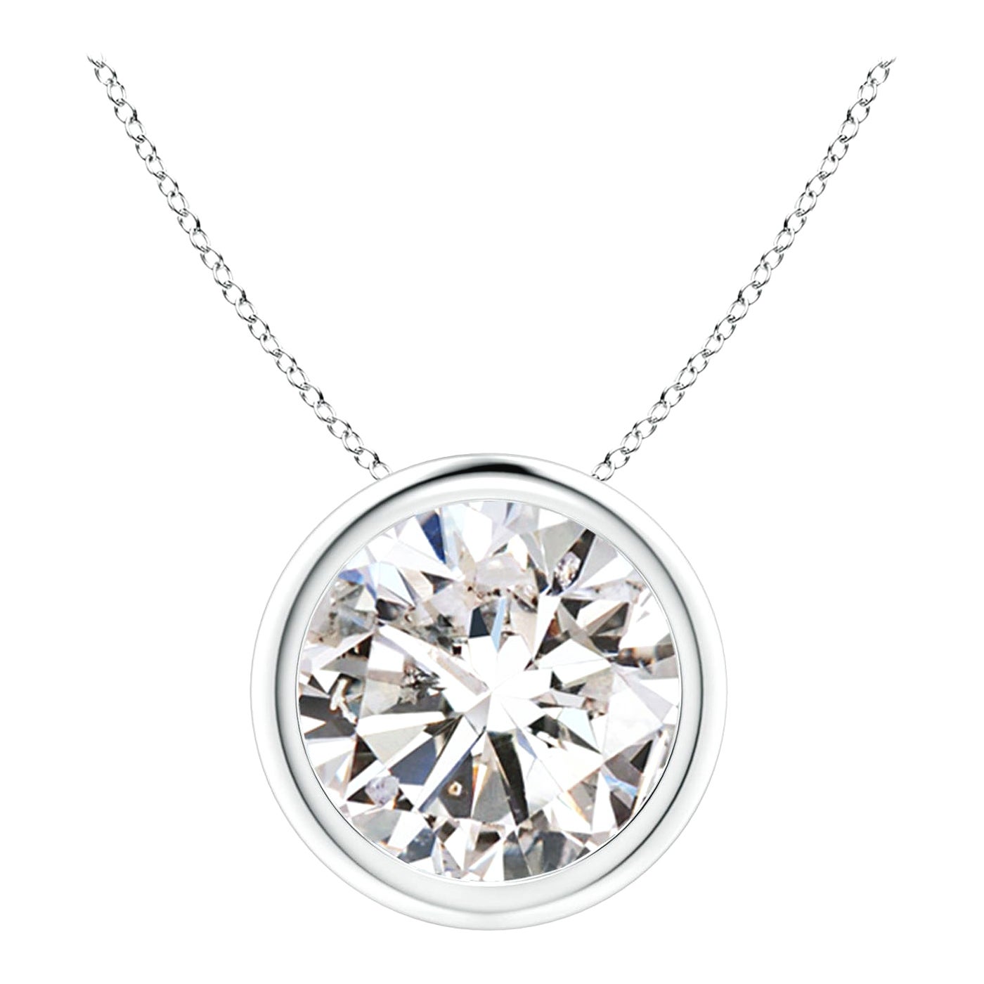 Bezel-Set 3 ct Diamond Pendant in 18K White Gold (Color-I-J  Clarity-I1-I2)