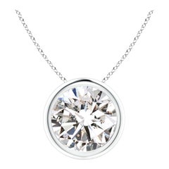Bezel-Set 3 ct Diamond Pendant in 18K White Gold (Color-I-J  Clarity-I1-I2)