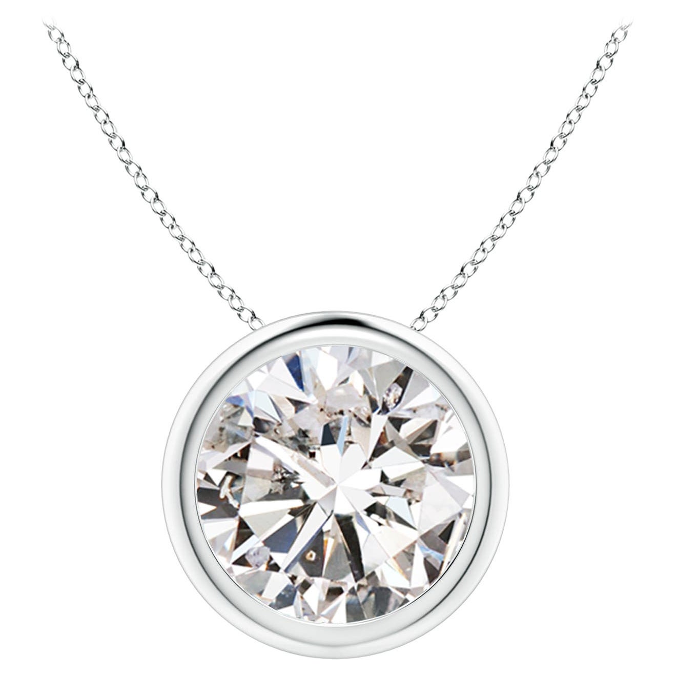 Bezel-Set 3 ct Diamond Solitaire Pendant in Platinum (Color-I-J  Clarity-I1-I2)