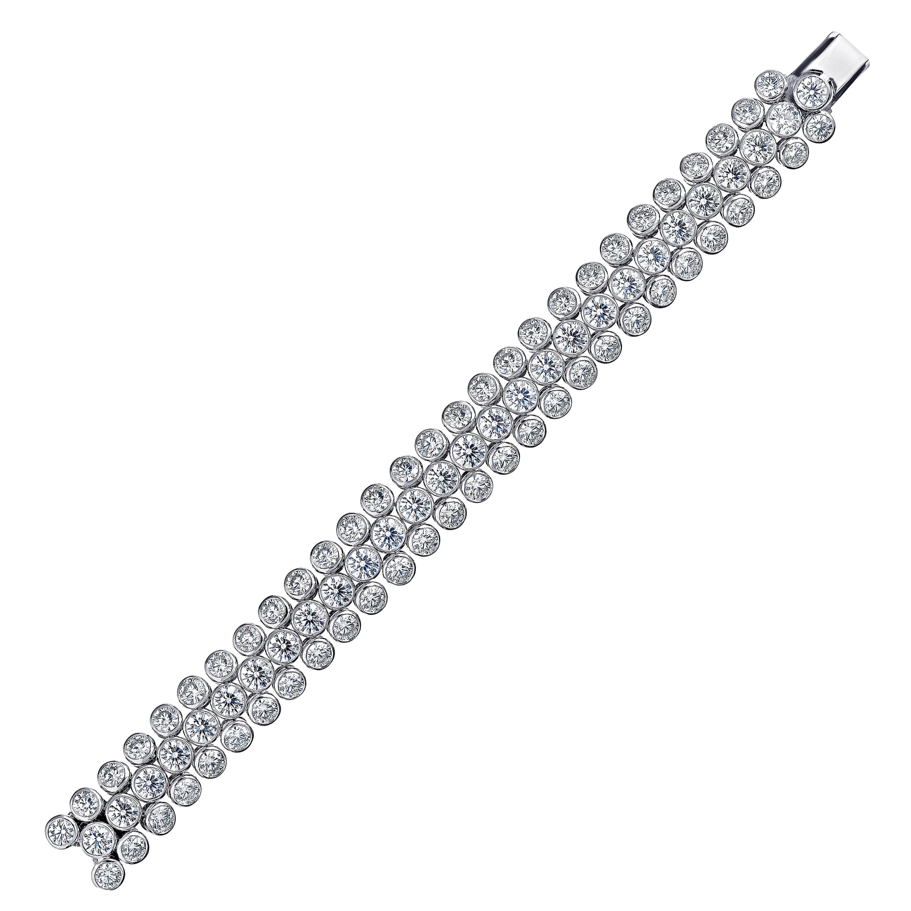 Bezel Set 3-Row Diamond Bracelet with 36.42 Carat of White Round Diamonds