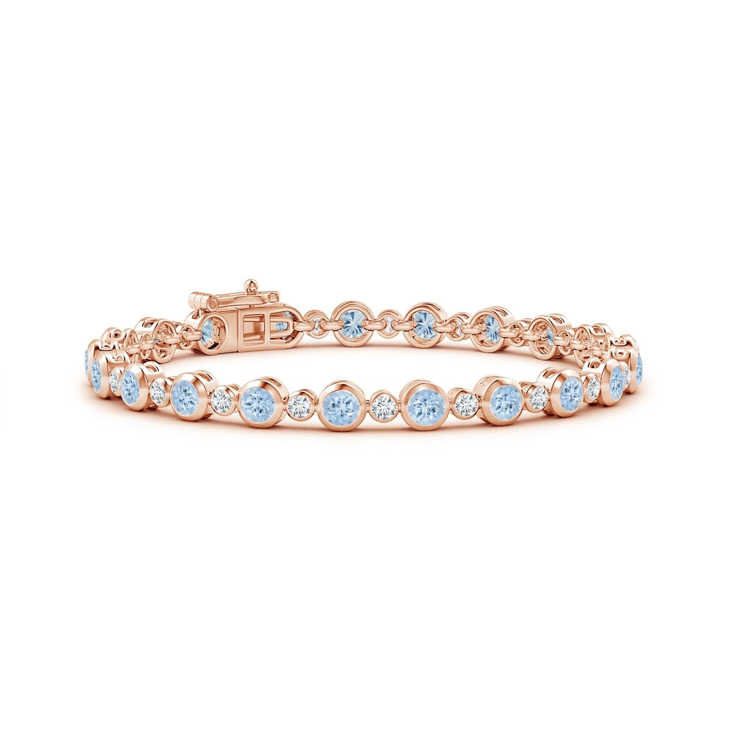 Moderno Bracciale tennis con castone, acquamarina e diamanti da 3,15 carati in oro rosa 14 carati in vendita