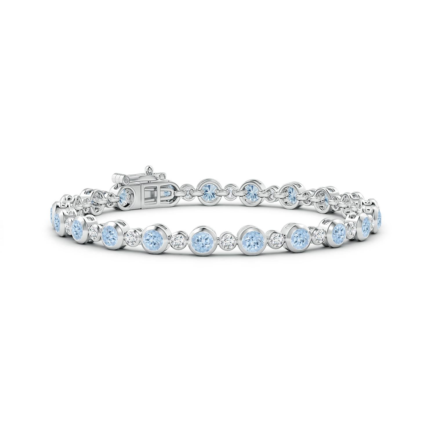 Tennisarmband aus 14 Karat Weißgold mit 3,15 Karat Aquamarin und Diamanten in Lünettenfassung (Moderne) im Angebot