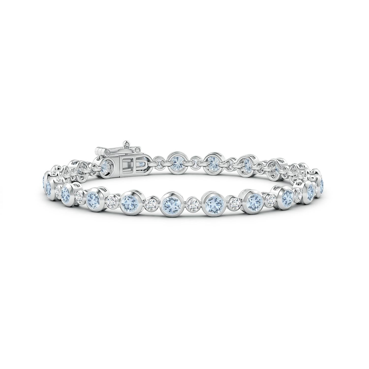 Tennisarmband aus 14 Karat Weißgold mit 3,15 Karat Aquamarin und Diamanten in Lünettenfassung (Moderne) im Angebot