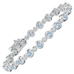 Bracciale da tennis con castone, acquamarina e diamanti da 3,15 carati in oro bianco 14 carati