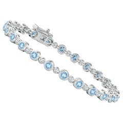 Bracciale da tennis con castone, acquamarina e diamanti da 3,15 carati in oro bianco 14 carati