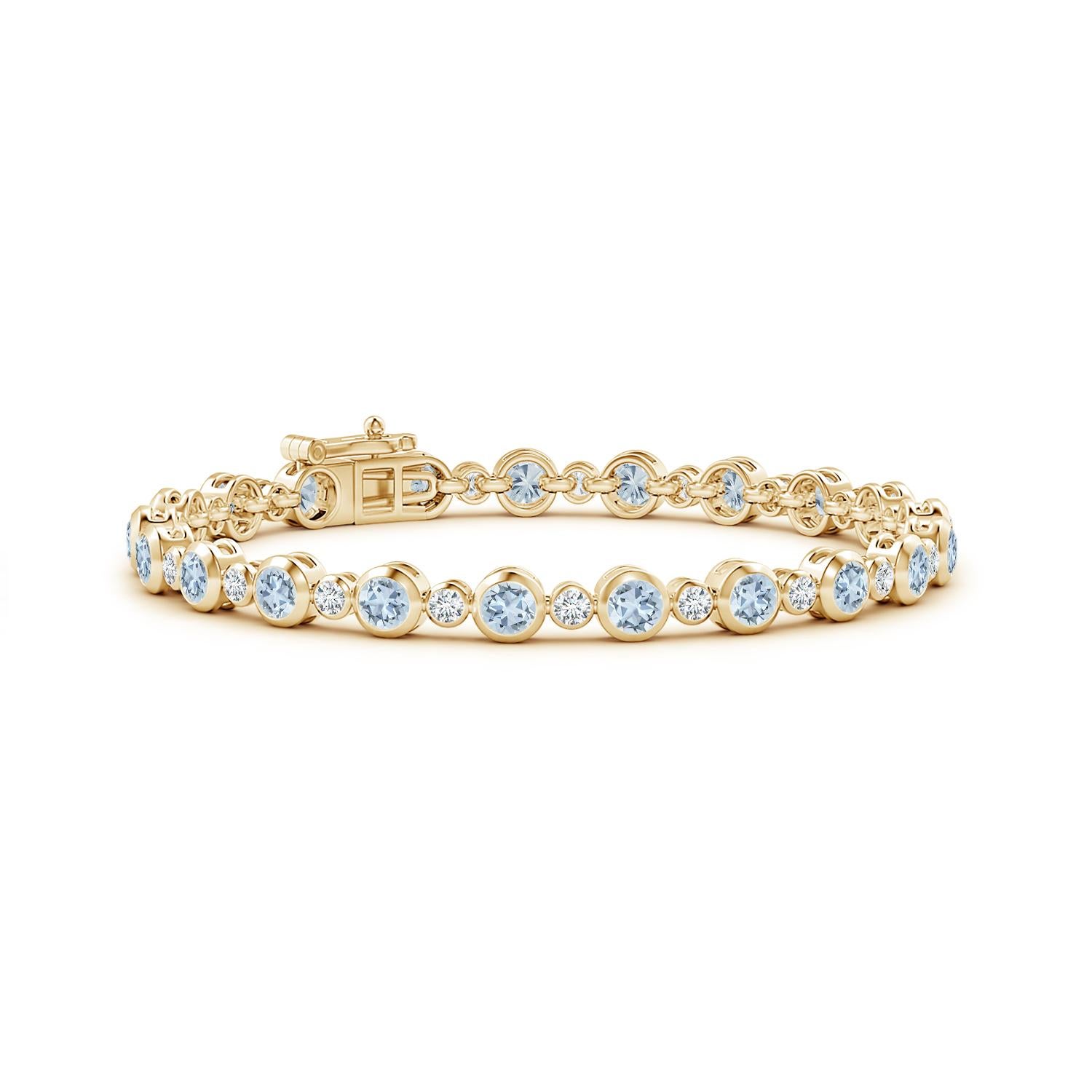Moderno Bracciale tennis con castone, acquamarina e diamanti da 3,15 carati in oro giallo 14 carati in vendita