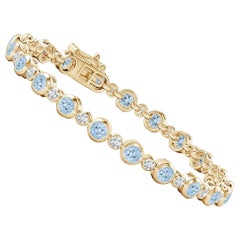 Bracciale tennis con castone, acquamarina e diamanti da 3,15 carati in oro giallo 14 carati
