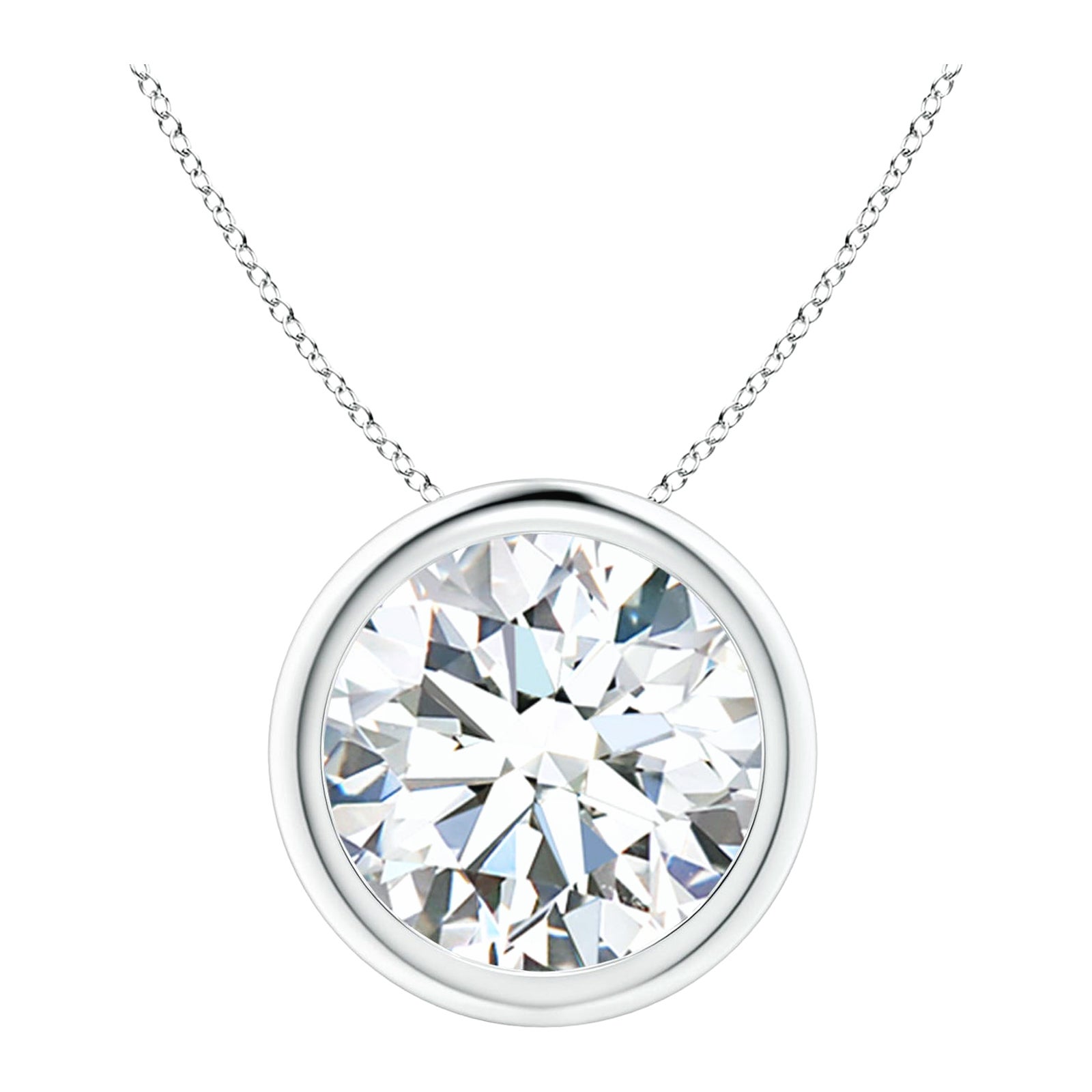 Bezel-Set 4 ct Diamond Pendant in 18K White Gold (Color-G  Clarity-VS2)